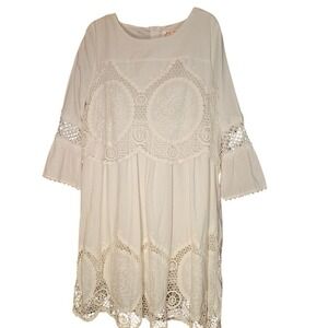 Ya-Man Womens Medium |‎ Elegant White Lace Bell Sleeve Dress Romantic Midi